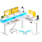 Bureau assis debout electrique offigo support pour �cran rgb led lumineuse 150 x 120 cm blanc