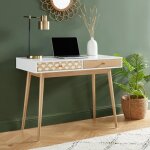 Bureau utah blanc et effet chne 2 tiroirs 100cm - bois