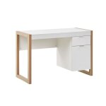 Bureau blanc / effet bois clair 110 x 50 cm avec colonne de rangement johnson