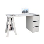 Bureau - blanc - tréteau et caisson - 3 tiroirs - 2 niches - droit 135x60x75 cm Bureau - blanc - tréteau et caisson - 3 tiroirs - 2 niches - droit 135x60x75 cm