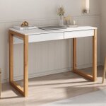 Bureau en bois avec 2 tiroirs noah design scandinave en pin massif coloris blanc et chne