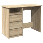Bureau en bois ding�nierie - clarence - 102x50x75 cm - ch�ne sonoma - grand espace de rangement - surface ...