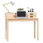 Bureau en bois massif - wiens - 110x50x93 cm - pin massif - brun - style scandinave moderne - grand espace ...