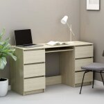 Bureau chne sonoma - cen - 140x50x77 cm - 6 tiroirs - bois - marron - contemporain