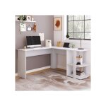 Bureau dangle en l 140 x 140 x 75 cm avec 2 �tag�res plateau en panneau m�lamin� r�sistant blanc