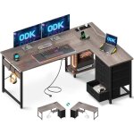 Bureau dangle avec 4 tiroirs - dimensions 135�100 cm avec prises courant & ports usb - rangement r�versible ...