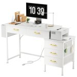 Bureau dangle avec 5 tiroirs vivolilvbureau en l avec prise de charge usb et prise de courant table informatiq ...