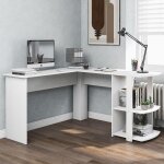 Bureau dangle en l avec �tag�res ouvertes blanc floragrace