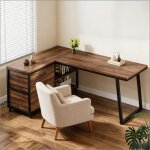 Bureau dangle professionnel avec �tag�res 135 x 100 cm bureau bois avec 3 tiroirs r�versible en l bureaux ...