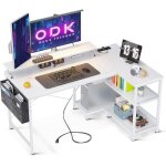 Bureau dangle r�versible gaming en l 120x80 cm port usb + prise int�gr�e + support �cran bureau pc blanc ...