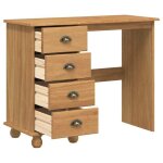 Bureau d�criture avec tiroir - clarence - 95x40x75 cm - marron - bois de pin massif - cadre en m�tal ...