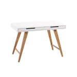 Bureau - polo - mdf laqu� blanc - ch�ne - 2 tiroirs - design contemporain