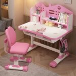 Bureaux détude pour enfant avec chaise et bibliothèque rose Bureaux détude pour enfant avec chaise et bibliothèque rose