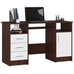 Bureau dordinateur akord ana weng� 124 cm 1 porte 3 tiroirs fa�ade blanche 5 �tag�res 124x52x74 cm