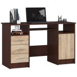 Bureau dordinateur akord ana weng� 124 cm 1 porte 3 tiroirs fa�ade ch�ne sonoma 5 �tag�res 124x52x74 ...