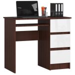 Bureau dordinateur akord droit a6 weng� 90 cm 3 tiroirs fa�ade blanche 1 �tag�re 90x50x77 cm