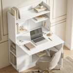 Bureau dordinateur pliant bureau informatique avec plateau rabattable �tag�res et placard 80x30x128cm ...