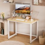 Bureau dordinateur table en bois blanc100 x 60 x75 cm avec rebord ergonomique