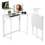 Bureau droit pliable avec tagre design industriel mtal - dhhozamz - blanc - 80x45x74cm