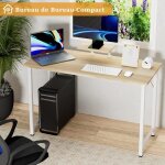 Bureau droit - table dordinateur avec support dcran tagre - 100x50x75cm - chne clair + blanc