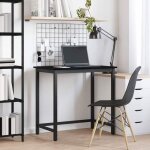 Bureau droit vidaxl 100 x 50 x 765 cm ch�ne noir - plateau bois ding�nierie & structure acier