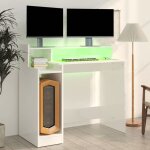 Bureau avec �clairage led - wiens - blanc brillant - 97x45x90 cm - bois ding�nierie - �clairage led int�gr� ...