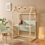 Bureau enfant cabane volutif - bata - gamme tiny - vert et pin massif - l 100 x p 50 x h 147 cm