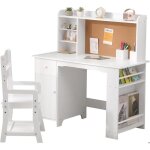 Bureau enfant avec chaise - 96x46x99cm - 1 armoire � porte + biblioth�que dessus + tableau daffichage ...