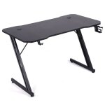 Bureau gamer amstrad ams - desk120 - 2z - black - largeur 1m20 - style carbone - porte gobelet & casque ...