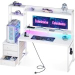 Bureau gamer avec �clairage led et prise int�gr�e - 137�48 cm avec �tag�re tiroirs tablettes et support ...
