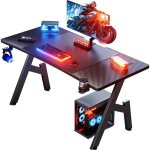 Bureau gamer ergonomique 120x60cm en fibre de carbone noir - avec tapis de souris porte - gobelet et ...