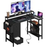Bureau gamer en l r�versible 120 cm support d�cran 4 tiroirs et prises usb en bois pour travail et gaming ...