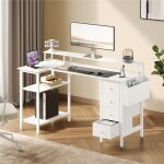 Bureau gamer en l r�versible 140 cm support d�cran 4 tiroirs et prises usb en bois pour travail et gaming ...