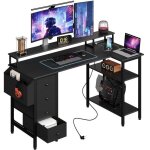 Bureau gamer en l r�versible 140 cm support d�cran 4 tiroirs et prises usb en bois pour travail et gaming ...