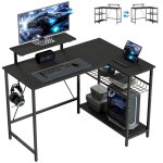 Bureau gaming dangle - homcom - r�versible - support pour �cran �tag�re maille r�glable - cadre en acier ...