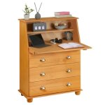 Bureau secrétaire gomes rangement avec abattant 1 étagère et 3 tiroirs, plan de travail rabattable, pin ... Bureau secrétaire gomes rangement avec abattant 1 étagère et 3 tiroirs, plan de travail rabattable, pin ...