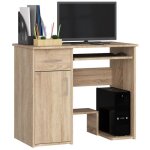 Bureau dordinateur akord jay chne sonoma 90 cm 1 porte 1 tiroir faade chne sonoma 3 tagres 90x50x74 ...
