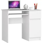 Bureau dordinateur akord droit piksel blanc 90 cm 1 porte 1 tiroir fa�ade blanche 3 �tag�res 90x50x77 ...