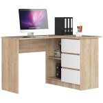 Bureau informatique - b16 - 124 cm - chêne sonoma - blanc - 3 tiroirs - angle droite Bureau informatique - b16 - 124 cm - chêne sonoma - blanc - 3 tiroirs - angle droite
