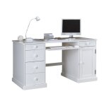 Bureau informatique blanc 1 porte 5 tiroirs style anglais l 141 h 77 p 70 cm - l 141 x l 70 x h 77 cm ...