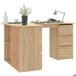 Bureau informatique brun - lemon� bureau dangle multi - rangements - ch�ne sonoma - 145x100x76cm - bois ...