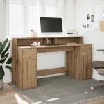 Bureau informatique brun - lemon� bureau avec lumi�res led multi - rangements - ch�ne artisanal - bois ...