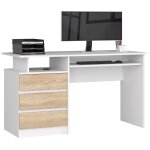 Bureau dordinateur akord clp blanc 135 cm 3 tiroirs façade chêne sonoma 2 étagères 135x60x77 cm Bureau dordinateur akord clp blanc 135 cm 3 tiroirs façade chêne sonoma 2 étagères 135x60x77 cm