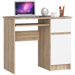 Bureau informatique multimdia avec rangement - gst - 90 90 cm sonoma / blanc - meuble de bureau ordinateur ...