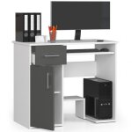 Bureau informatique multimdia avec rangement - gst571 90 cm - blanc - graphite - meuble de bureau ordinateur ...