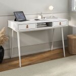Bureau kim secrtaire en pin massif avec 2 tiroirs et 1 niche bois lasur blanc
