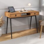 Bureau kim secrtaire en pin massif avec 2 tiroirs et 1 niche bois lasur chne / noir