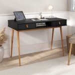Bureau kim secrtaire en pin massif avec 2 tiroirs et 1 niche bois lasur noir / chne