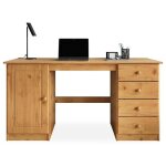 Bureau manager l 145 cm en bois massif coloris ch�ne espace de rangement avec 4 tiroirs et 1 placard