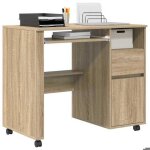 Bureau marron cloud table � �crire pour 1 personne avec roues avec tiroir ch�ne sonoma 91x50x77 cm bbb1060 ...